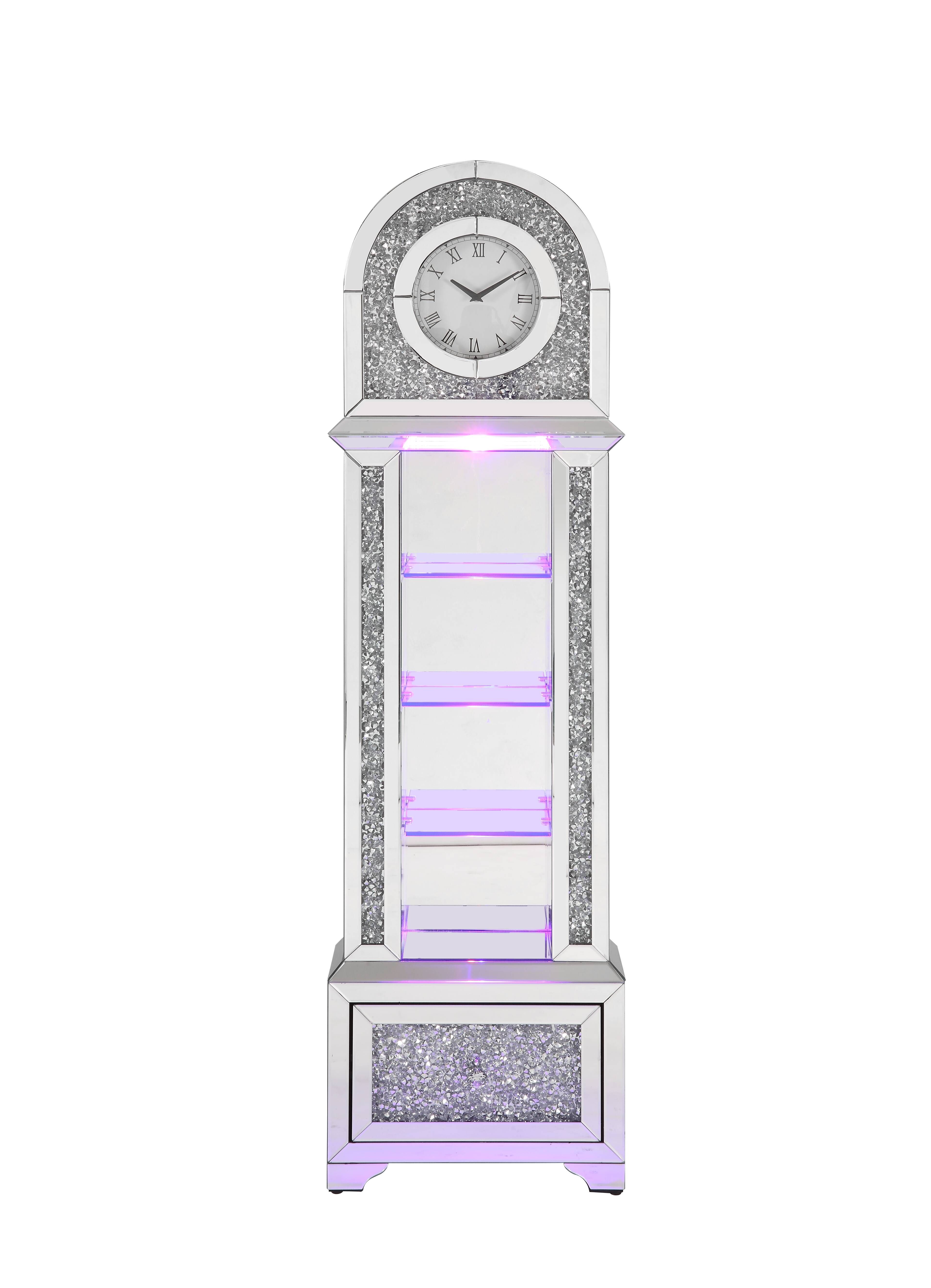 ACME Noralie GRANDFATHER CLOCK W/LED Mirrored & Faux Diamonds AC00353
