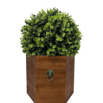 24" Ball Topiary in Redwood Pot, Artificial Faux Plant for indoor and outdoor