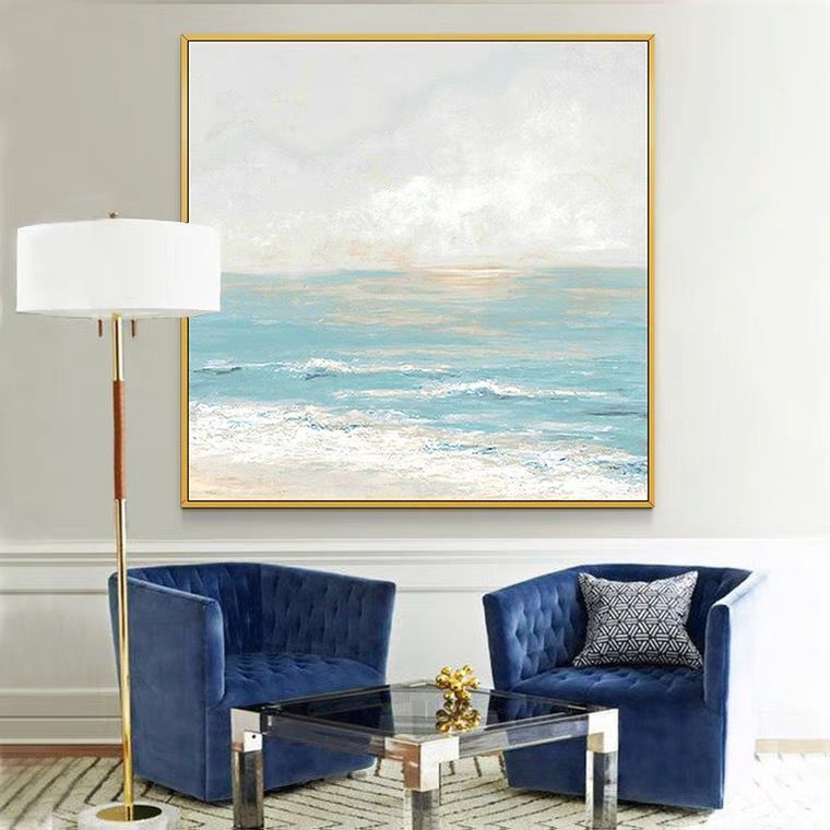 100% Handmade blue sea level Canvas Painting Modern Ocean Seascape Artwork Pictures Thick Oil Wall Art Decoration