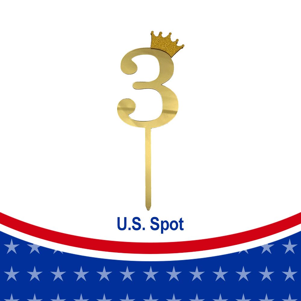 12pcs Number 3 Crown Cake Topper and Gold Acrylic Happy Birthday Cake Toppers for Wedding Anniversary or Birthday Party Decorations