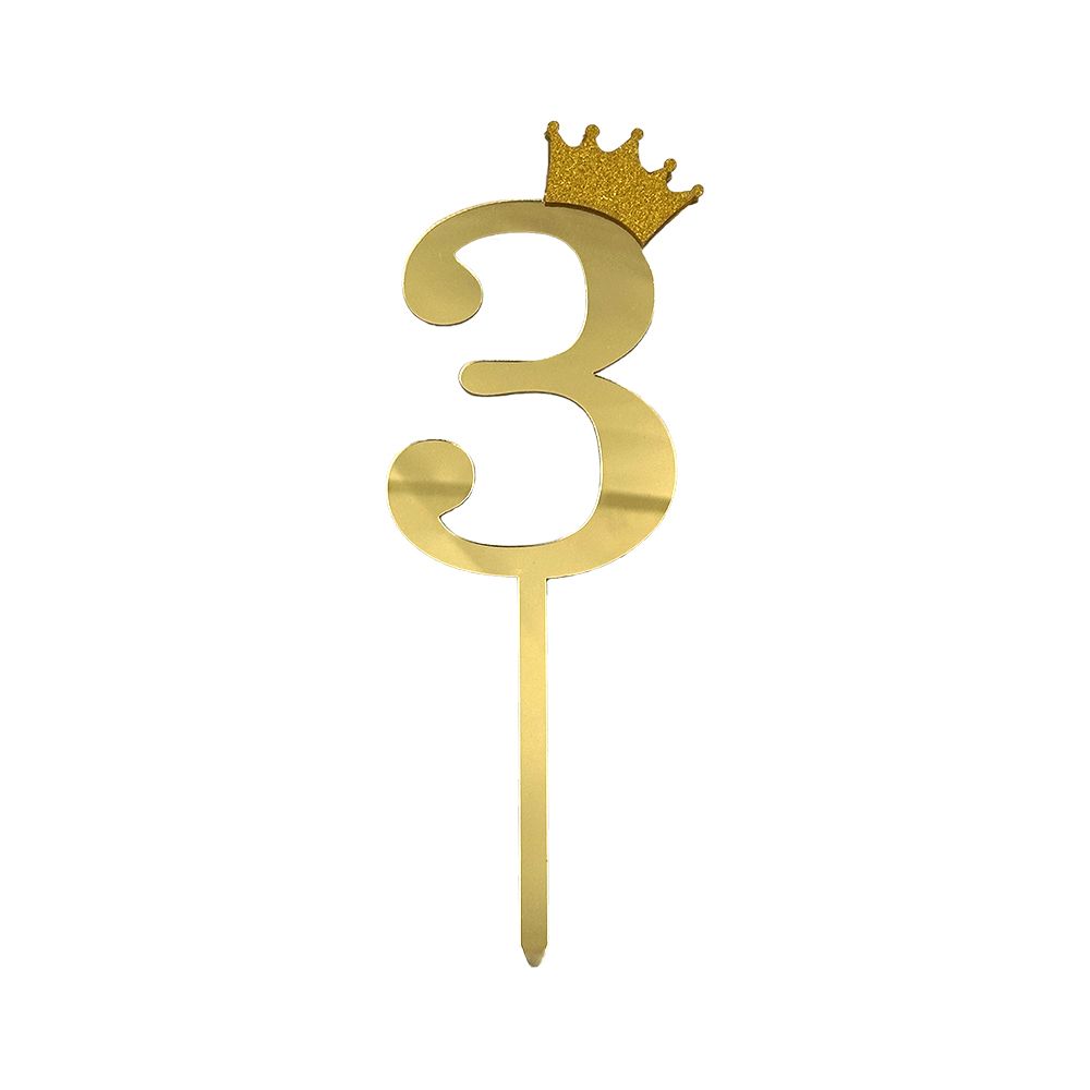 12pcs Number 3 Crown Cake Topper and Gold Acrylic Happy Birthday Cake Toppers for Wedding Anniversary or Birthday Party Decorations