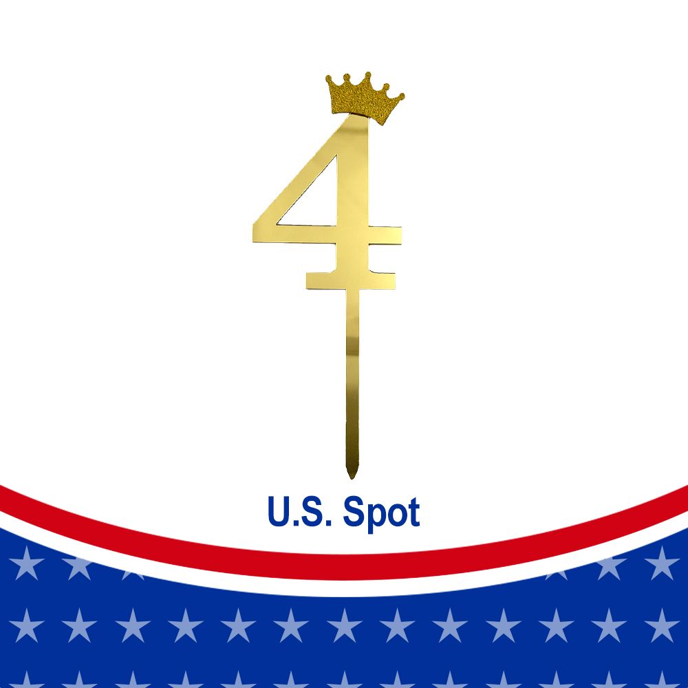 12pcs Number 4 Crown Cake Topper and Gold Acrylic Happy Birthday Cake Toppers for Wedding Anniversary or Birthday Party Decorations