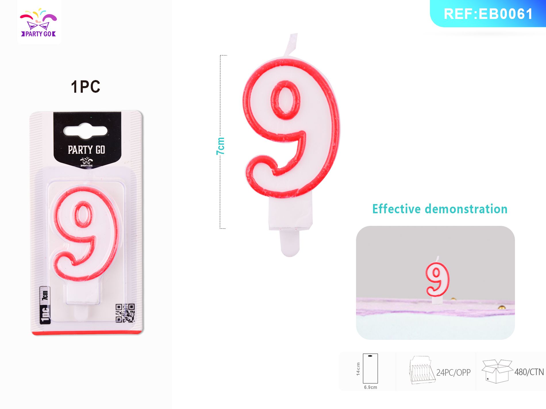 Number 9 Birthday Candle 3D Number Happy Birthday Cake Candles for Birthday Party Wedding Decoration Reunions Theme Party 7cm 24pcs