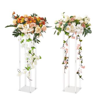 VEVOR 2PCS 31.5inch High Wedding Flower Stand, With Acrylic Laminate,Acrylic Vase Column Geometric Centerpiece Stands, Floral Display Rack for T-Stage Events Reception, Party Decoration Home