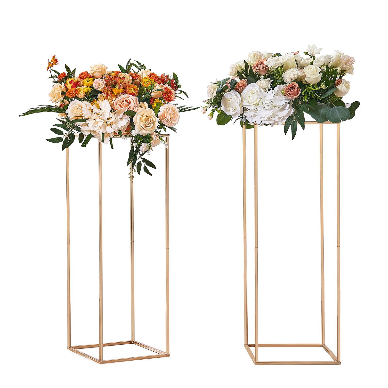 VEVOR 2PCS 31.5inch High Wedding Flower Stand, With Acrylic Laminate,Metal Vase Column Geometric Centerpiece Stands, Gold Rectangular Floral Display Rack for Events Reception, Party Decoration