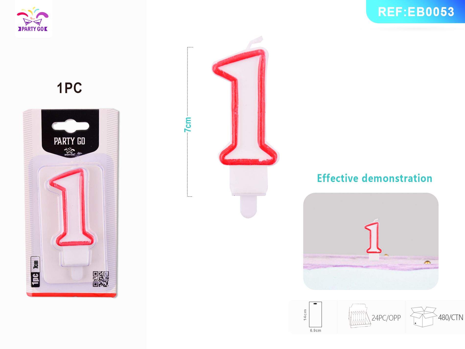 Number 1 Birthday Candle 3D Number Happy Birthday Cake Candles for Birthday Party Wedding Decoration Reunions Theme Party 7cm 24pcs