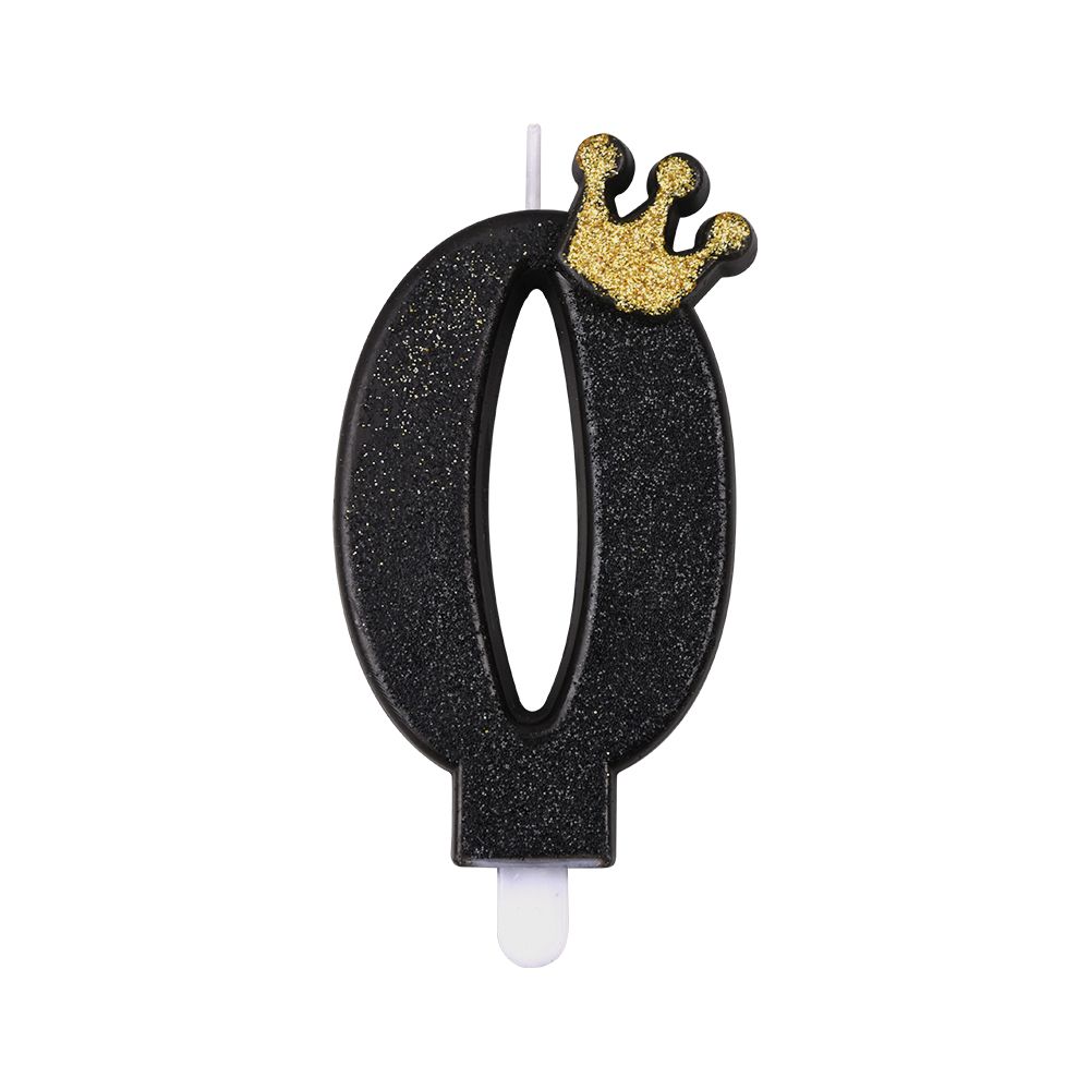 Birthday Number 0 Candles,Black Crown Birthday Candles for Cake,Glitter Sequins Number Candle Cake Topper Sequins for Anniversary Supplies Birthday Party Wedding Decoration 8.7cm 24pcs